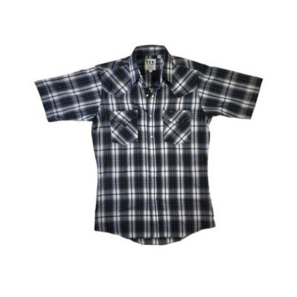 Ely Cattleman Men's Small Pearl Snap Black White Plaid Western Cowboy Rodeo - Picture 1 of 9